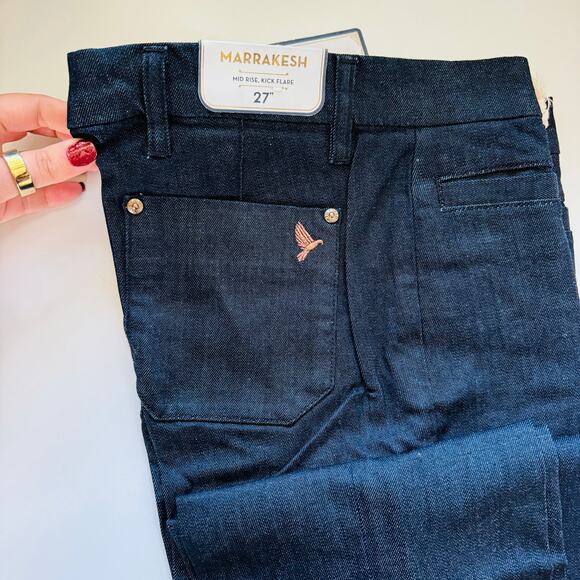 NEW ANTHROPOLOGIE MiH Marrakesh Mid Rise Dark Blue Wash Kick Flare Jeans 27 - Picture 9 of 9